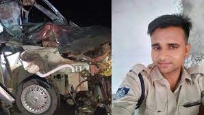 shajapur, speeding car collided , truck, constable died