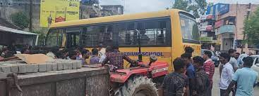korba, school bus and tractor, children 