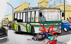 bhind, Speeding bus, hits scooter