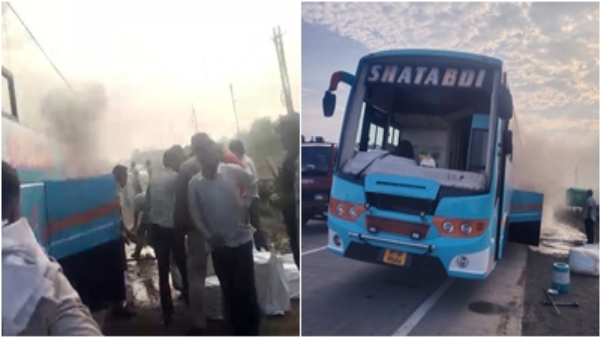 shajapur,   speeding bus ,suddenly catches fire