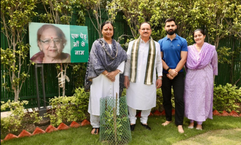 new delhi, JP Nadda, planted a sapling 