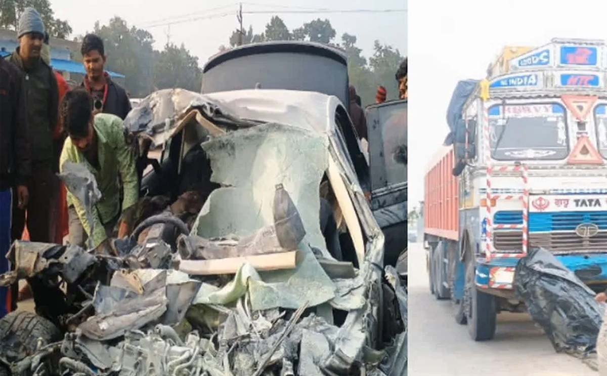 raipur, Horrific collision ,car and truck  