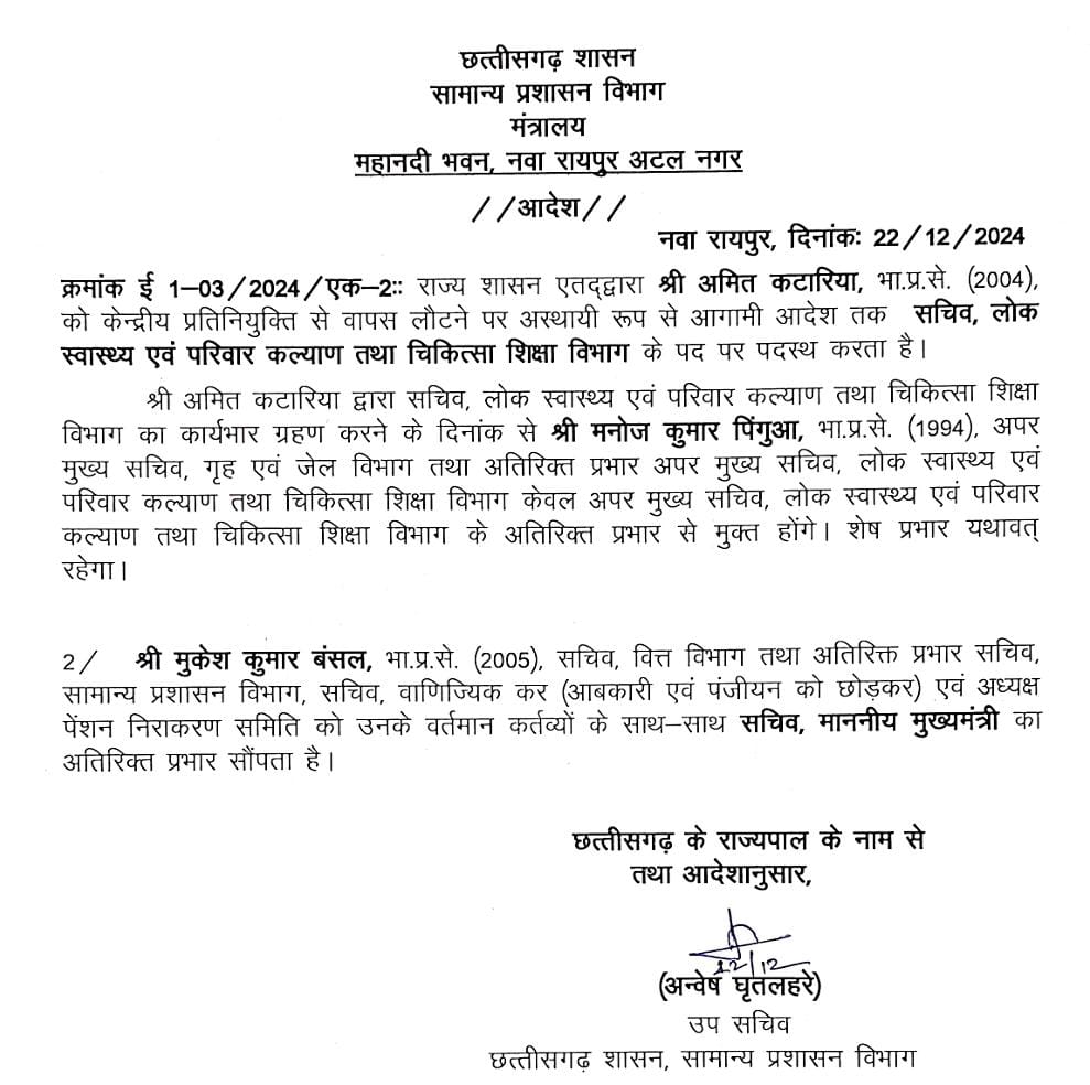raipur, IAS officer ,additional charge  