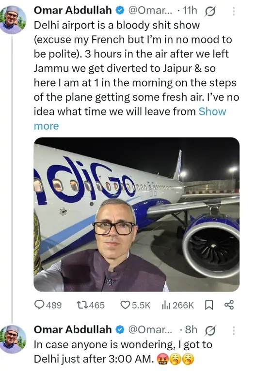 jaipur, Delhi flight diverted , Chief Minister Omar Abdullah 