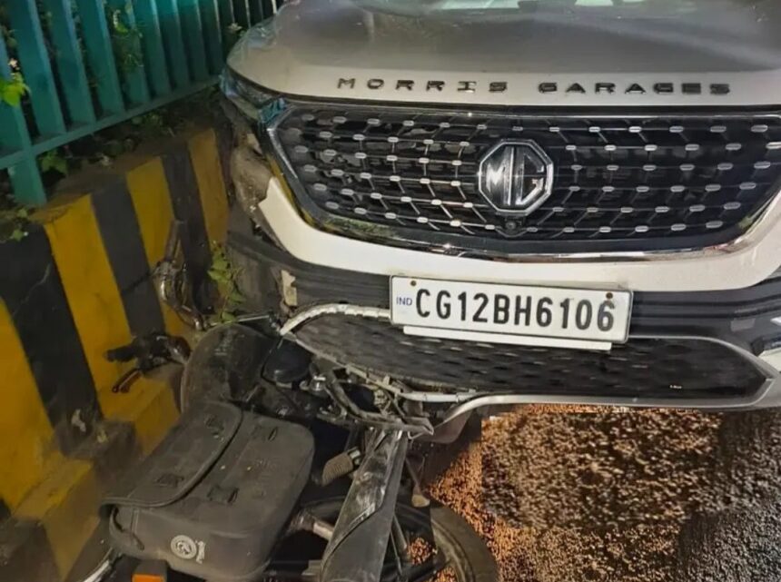 korba,  speeding car ,hit a motorcycle 