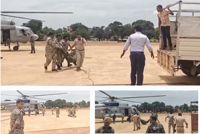 narayanpur,  bodies of 27 Naxalites, helicopter