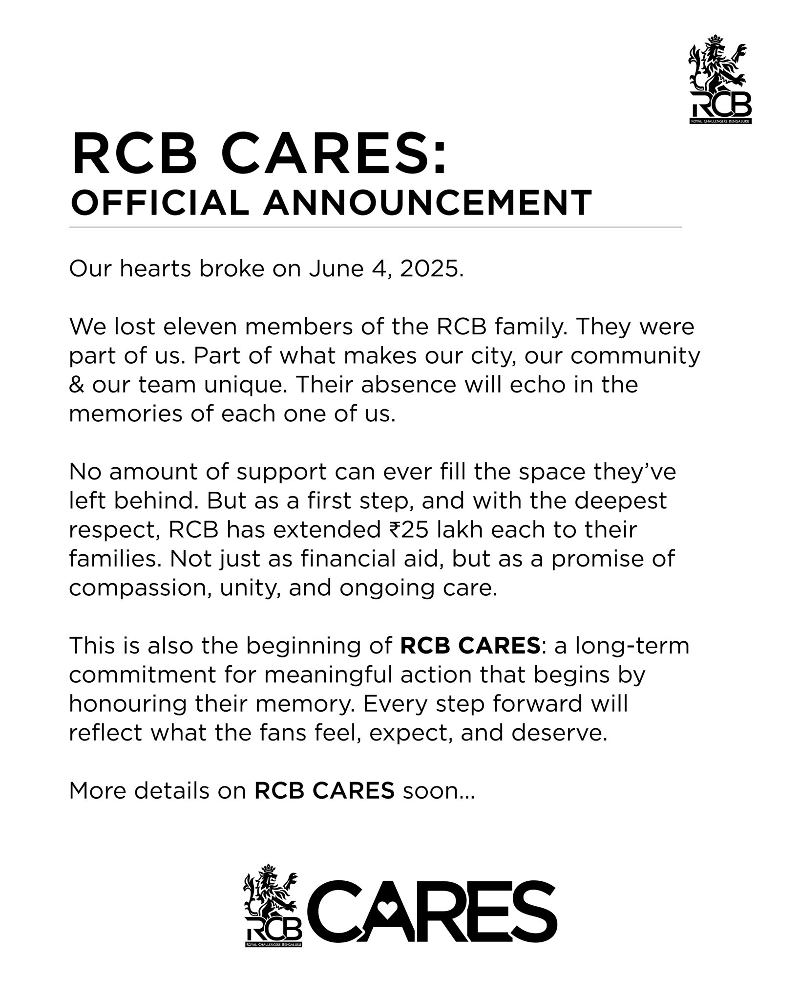 bangluru, RCB announced,compensation  