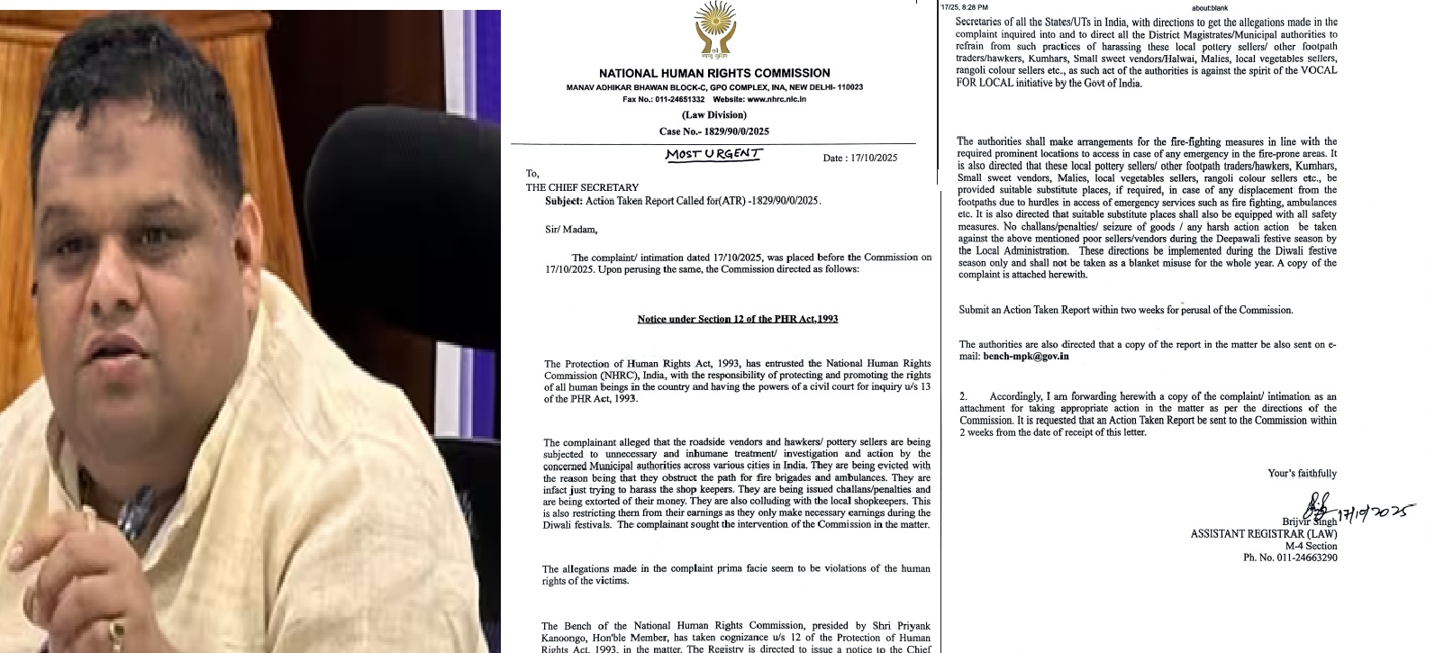 bhopal, NHRC issues directives, poor vendors