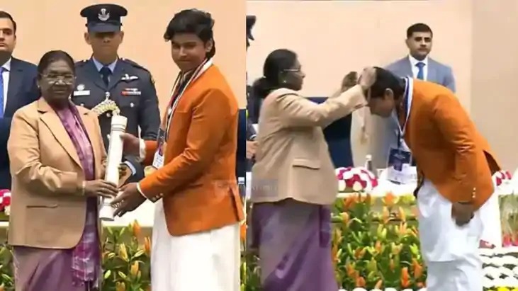 New Dehli , Cricketer Vaibhav Suryavanshi,   receives ,   National Children