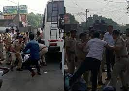 raipur, Police lathi charge , electrical contract employees
